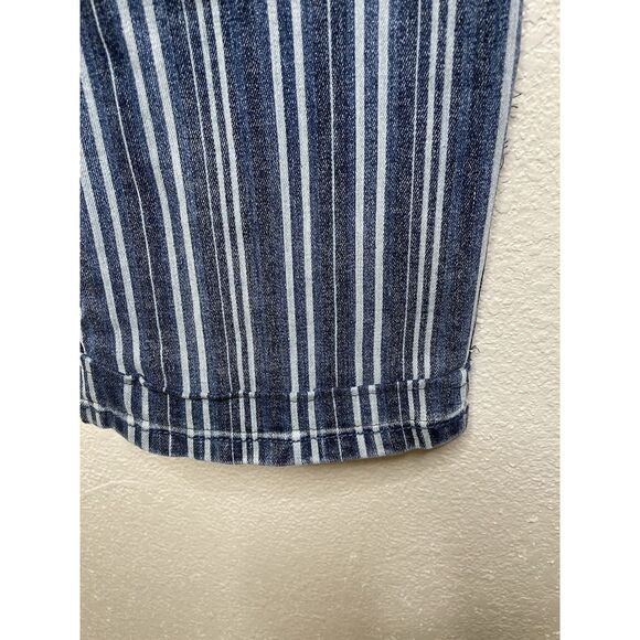Rock & Roll Jeans 30 x 29 Blue Striped Denim Flared High Rise Red Embroidery - Picture 4 of 13